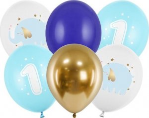 PartyDeco Balony lateksowe urodzinowe na roczek niebieskie 1