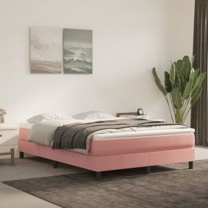 vidaXL vidaXL Rama łóżka, różowa, 140x190 cm, tapicerowana aksamitem 1
