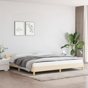 vidaXL vidaXL Rama łóżka z zagłówkiem, kremowa, 200x200 cm, obita tkaniną 1