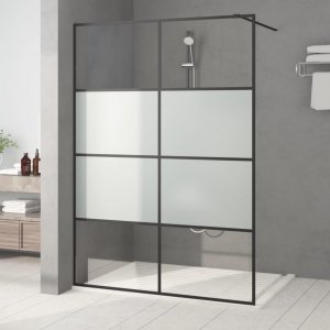 vidaXL Ścianka prysznicowa, czarna, 140x195 cm, półmrożone szkło ESG 1