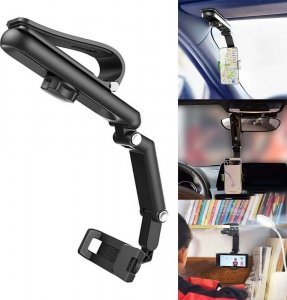 4kom.pl Uchwyt samochodowy do auta do telefonu na zasłonę przeciwsłoneczną lusterko kierwonicę Black 10