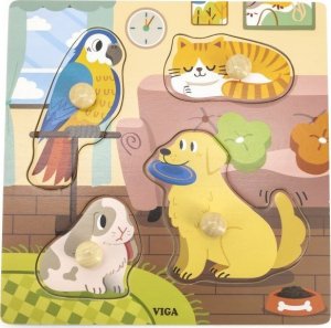 Viga Toys VIGA Drewniane Puzzle z Pinezkami Zwierzęta Domowe 1
