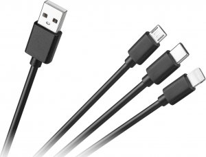 Kabel USB Cabletech USB-A - USB-C + microUSB + Lightning 1.2 m Czarny (KPO3945) 1