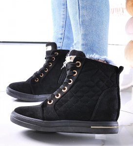 Czarne klasyczne sneakersy damskie na koturnie /D8-2 12856 T796/ 39 1
