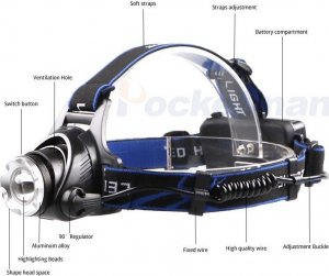 Latarka czołowa Latarka czołowa akumulatorowa LED L2/T6 3 tryby zoomable wodoodporna Latarka czołowa akumulatorowa LED L2/T6 3 tryby zoomable wodoodporna 6