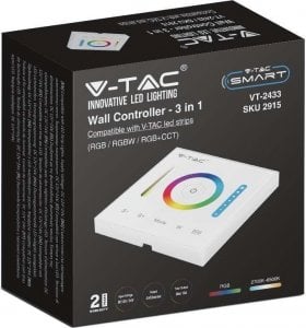 V-TAC Kontroler Sterownik Pilot Panel Ścienny Szklany 3w1 V-TAC RGB+CCT 1-strefa VT-2433 2