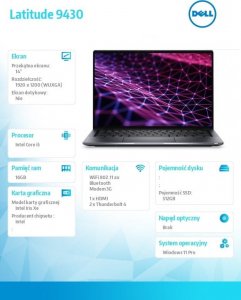 Laptop Dell Notebook Latitude 9430 Win11Pro i5-1245U/16GB/512GB SSD/14.0 FHD+/Intel Iris Xe/FgrPr/IR Cam/Mic/WWAN + BT/Backlit Kb/3 Cell/vPro/3Y PS 2