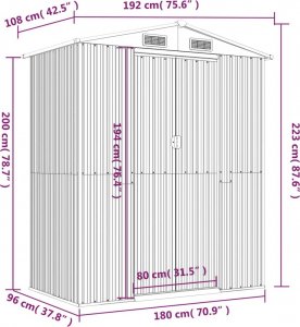 vidaXL vidaXL Szopa ogrodowa, antracytowa, 192x108x223 cm, stal galwanizowana 8