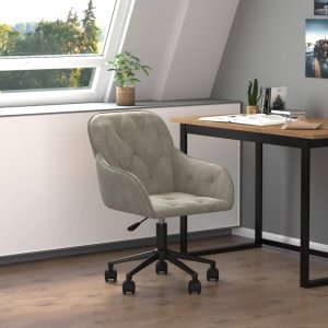 Krzesło biurowe vidaXL vidaXL Obrotowe krzesło biurowe, jasnoszare, tapicerowane aksamitem 1