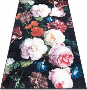 Dywany Łuszczów Dywan do prania ANDRE 1629 Kwiaty antypoślizgowy - czarny / róż, 120x170 cm 1
