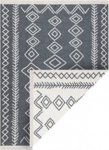 Dywany Łuszczów Dywan TWIN 23000 Boho, bawełna, dwustronny, romby Ekologiczny frędzle - antracyt / krem, 60x90 cm 1