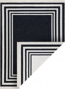 Dywany Łuszczów Dywan TWIN 22990 Ramka bawełna, dwustronny Ekologiczny frędzle - czarny / krem, 80x300 cm 1