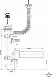 Syfon McAlpine Syfon zlewozmywakowy rurowy 11/2x50mm z podłączeniem pralki lub zmywarki ,spust z przelewem 2