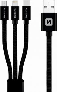 Kabel USB Swissten USB-A - USB-C + microUSB + Lightning 1.2 m Czarny (72501101) 1