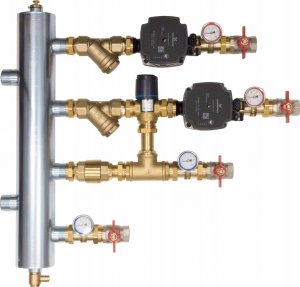 Afriso Zestaw mieszający ze sprzęgłem hydraulicznym BPS 901, człon bez mieszania i z zaworem termostatycznym ATM 561, pompy Grundfos UPM3 (S)A 1
