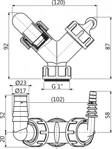 ALCADRAIN Podwójne kolano G1/8–23 z zaworem- P149Z 2