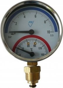 Afriso Termomanometr TM80, fi80 mm, 0÷10 bar, 20÷120°C, G1/4, rad, kl. 2,5 (S)A ; TERMOMETR TM80 AXIALNY 1