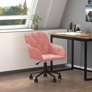 Krzesło biurowe vidaXL vidaXL Obrotowe krzesło biurowe, różowe, tapicerowane aksamitem 1