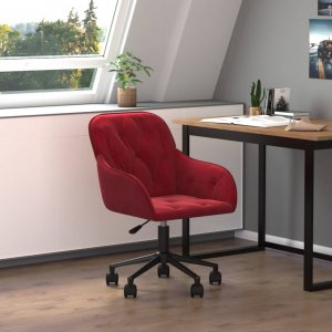 Krzesło biurowe vidaXL vidaXL Obrotowe krzesło biurowe, winna czerwień, obite aksamitem 1