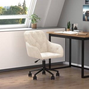 Krzesło biurowe vidaXL vidaXL Obrotowe krzesło biurowe, kremowe, tapicerowane aksamitem 1