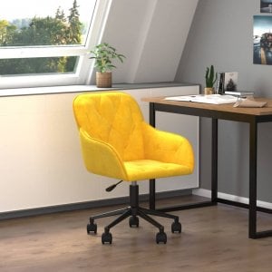 Krzesło biurowe vidaXL vidaXL Obrotowe krzesło biurowe, żółte, tapicerowane aksamitem 1