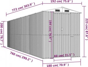 vidaXL vidaXL Szopa ogrodowa, antracytowa, 192x772x223 cm, stal galwanizowana 8