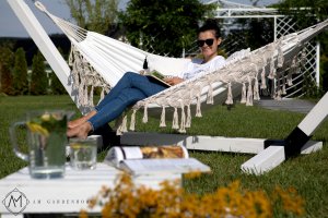am-gardenhome Hamak bawełniany Boho + Stelaż XXL 94x94 3