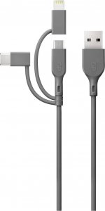 Kabel USB GP USB-A - USB-C + microUSB + Lightning 1 m Szary (160GPCY1N-C1) 1