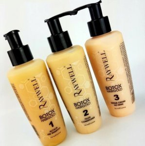 Raywell Raywell Botoks Hair Gold Zestaw do zabiegu botoksu na włosy zniszczone 3x150ml 3