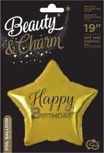 GoDan Balon foliowy Happy Birthday gwiazda złota 1