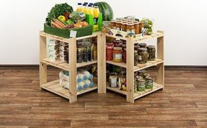 Wamar-Sosenka MAXI Regał Narożny Drewniany 64x80x50 cm 3 Półki ażurowe Surowy Drewno sosnowe MAXI-2WA+ 2