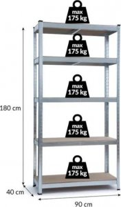 kontrast Regał magazynowy metalowy 180x90x40 5 półek x 175 kg czarny 7