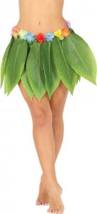 Guirca Spódnica zielona hawajska z liści z kwiatami 38cm 1