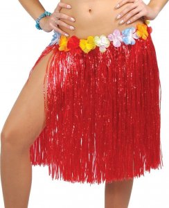 Guirca Spódnica hawajska z kwiatami 55cm czerwona strój 1