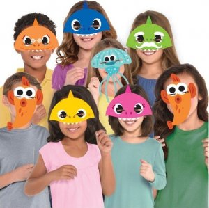 AMSCAN Maski papierowe kolorowe na twarz Baby Shark 8szt 1