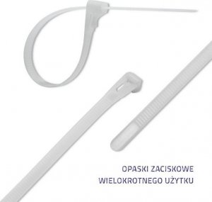 Organizer Qoltec Opaski zaciskowe wielorazowe/trytytki | 7.2*250mm | Nylon UV | Białe 4
