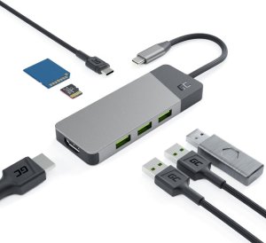 Stacja/replikator Green Cell Hub adapter USB-C Connect 3xUSB 3.1 HDMI 4K 60Hz USB-C PD 85W 2