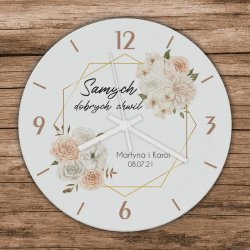 Koszulkowy Produkt personalizowany - Samych dobrych chwil (imiona + data) - zegar szklany z nadrukiem 3