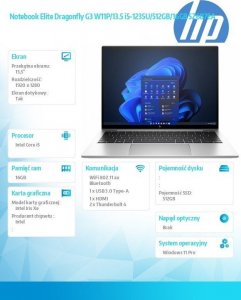 Laptop HP HP Inc. Notebook Elite Dragonfly G3 W11P/13.5 i5-1235U/512GB/16GB 5Z6B7EA 7