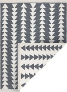Dywany Łuszczów Dywan TWIN 22994 Geometryczny, trójkąty pasy bawełna, dwustronny Ekologiczny frędzle - antracyt / krem, 60x90 cm 1