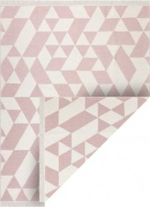 Dywany Łuszczów Dywan TWIN 22992 Geometryczny, bawełna, dwustronny Ekologiczny frędzle - różowy / krem, 60x90 cm 1