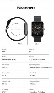Smartwatch Awei Awei Smartwatch H6 Czarny 10