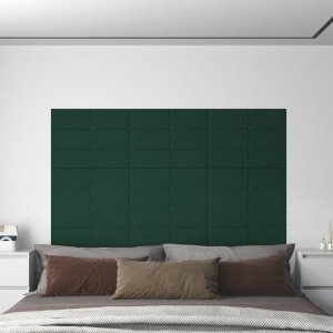 vidaXL vidaXL Panele ścienne, 12 szt, ciemnozielone, 60x15 cm, tkanina 1,08m 1