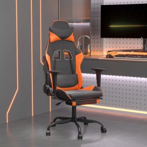 Fotel vidaXL Masujący fotel gamingowy z podnóżkiem, czarno-pomarańczowy 1