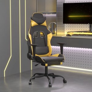 Fotel vidaXL Masujący fotel gamingowy z podnóżkiem, czarno-złoty 1