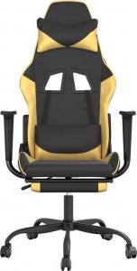 Fotel vidaXL Masujący fotel gamingowy z podnóżkiem, czarno-złoty 4