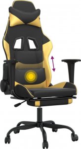 Fotel vidaXL Masujący fotel gamingowy z podnóżkiem, czarno-złoty 8