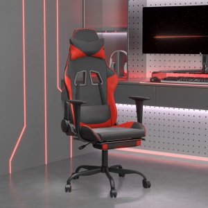 Fotel vidaXL Masujący fotel gamingowy z podnóżkiem, czarno-czerwony 1