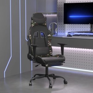 Fotel vidaXL Masujący fotel gamingowy z podnóżkiem, czarny i moro 1