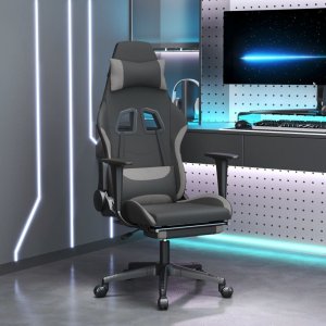 Fotel vidaXL Obrotowy fotel gamingowy, czarno-jasnoszary, obity tkaniną 1